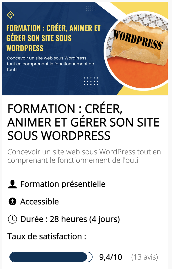 Formation Créer, animer et gérer son site sous WordPress